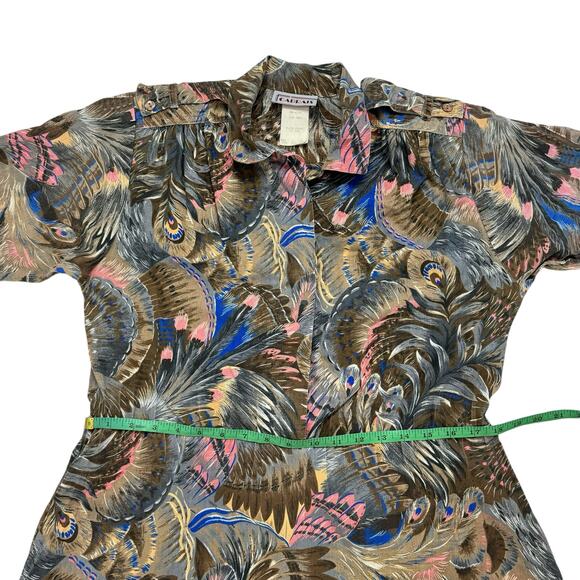 Vintage Brown Feather Button Up Cotton Shirt Dress Size 12 Womens Made in USA - Picture 8 of 12